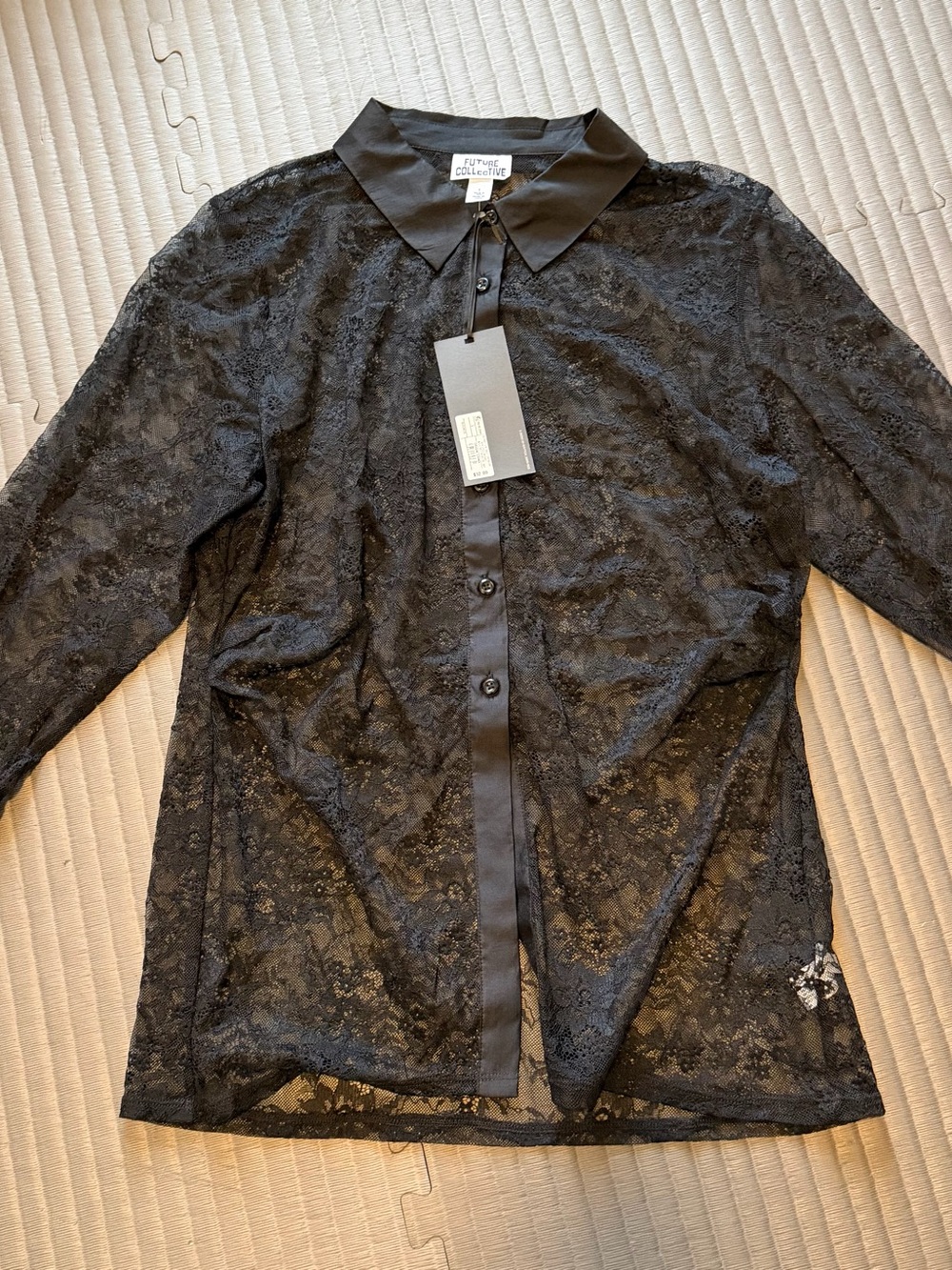 Target Black Sheer Lace Button-Up Blouse - Picture 4 of 9